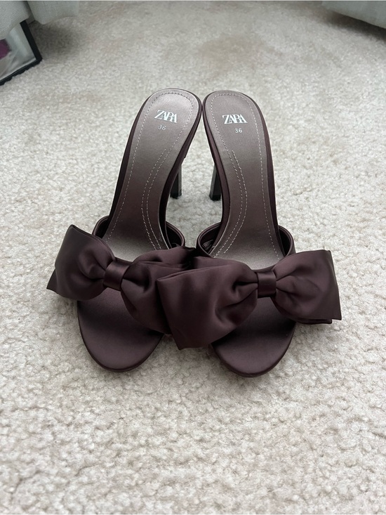 Zara Shoes - ZARA Dark Brown Bow-Accent Open-Toe Mule Heels